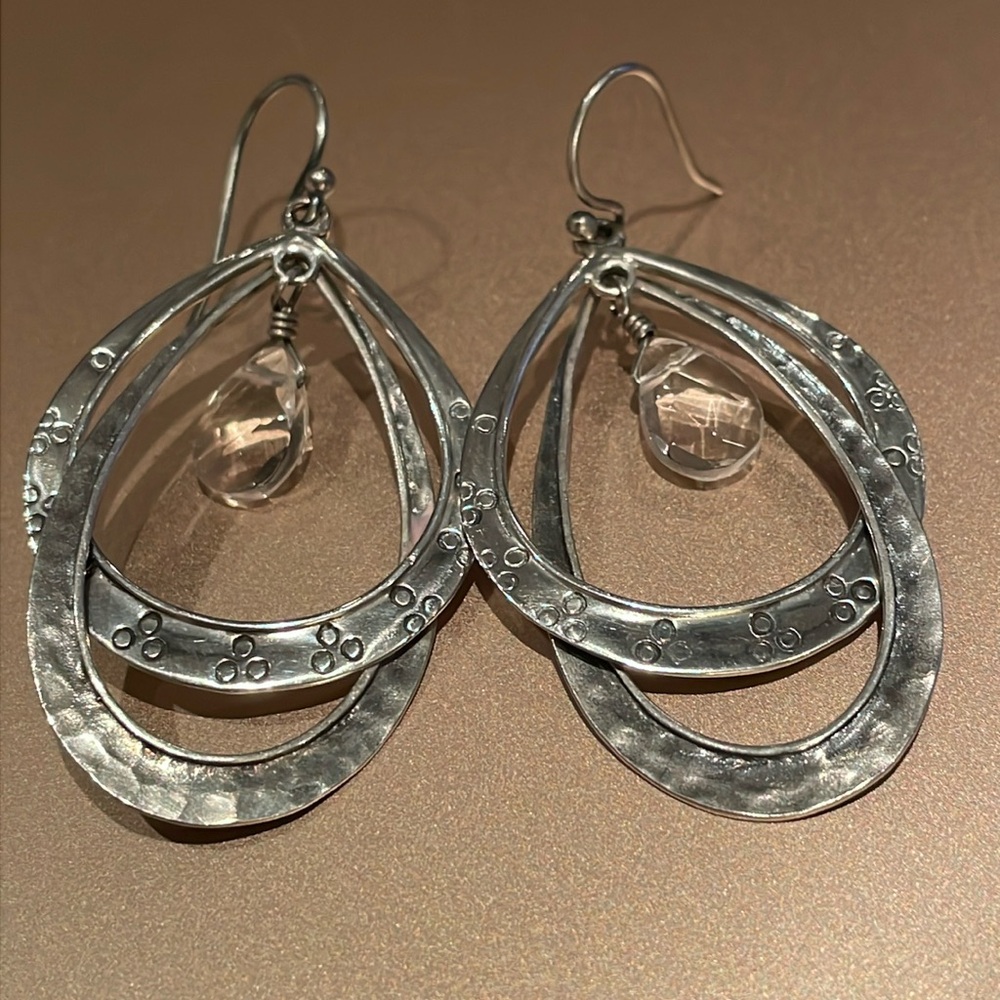 Retired Silpada Dangle Earrings Sterling Silver And Faceted Crystal